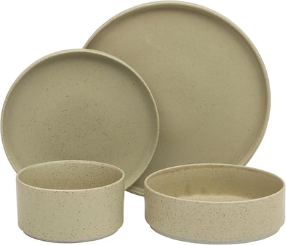 Gibson Elite Tatum Premium Porcelain Matte Reactive Glaze 16-Piece (Service for 4) Plates and Bolws Stackable Dishes Ceramic Dinnerware - Green