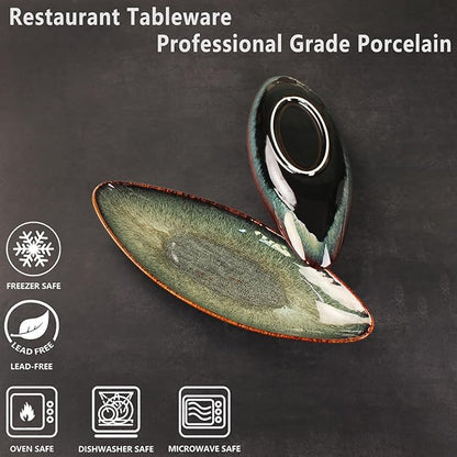 Serving Platter Olives Plate Large Serving Tray, Set of 4, for Entertaining, Porcelain Trays and Platters Sushi Salad Plates Serving Dinnerware Appetizer Serving Tray, Black reaction Glaze