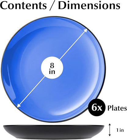 MIAMIO – 6 x Plate/Dinner Plate Set Stoneware Ceramic Tableware Set - Le Papillon Collection (Blue, 8 Inch)
