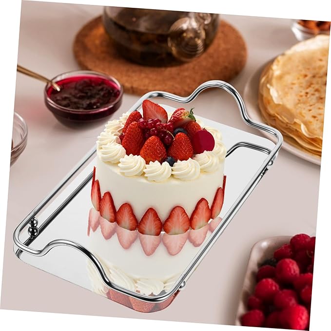 Portable Stainless Steel Tray Rectangular Serving Dish Handles for Fast Food Cafeteria and Daily Use