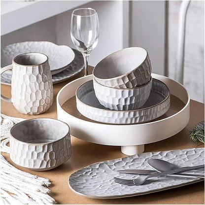 Dinnerware Sets Dish Set,Ceramics Dinner Sets,39 Pieces White Cereal Bowl Steak Plate | Nordic Style Porcelain for Family Gathering,