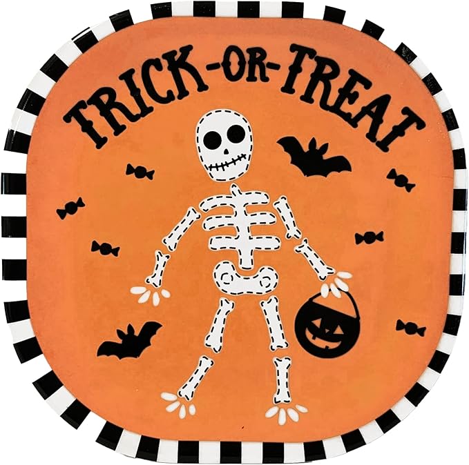 Kane Halloween 8-inch Melamine Appetizer Plates Set of 4 Skeleton Pumpkin Ghost Dessert Dinnerware