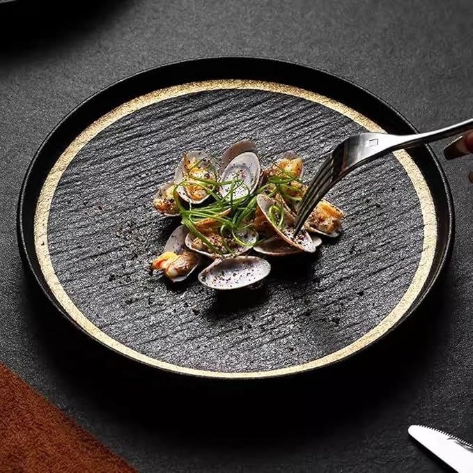 SONGCHAO Party Supplies Black Quicksand Steak Dinner Plate Frosted Western Dinner Plate Ceramic Pasta Plate Light Luxury Dish Plate Home Plate Party Plates (Color : B, Size : Medium)