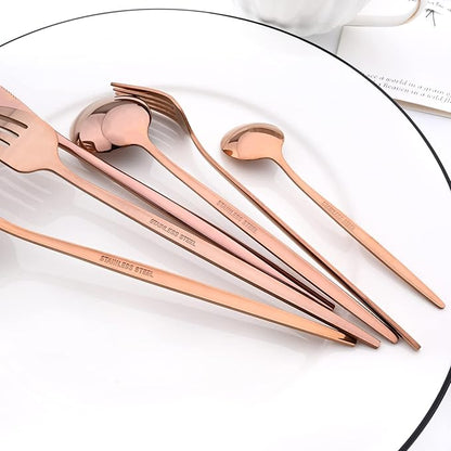 32 Piece Basic Silverware Set, 100% Stainless Steel Tableware Kitchen Silverware Ideal For Wedding/Party/Restaurant/Home, Service For 8, Mirror Stain - Rose Gold