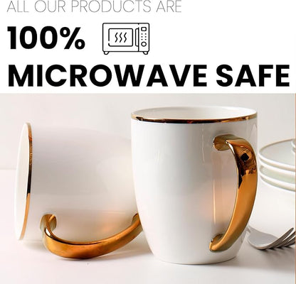 Bone China Dinnerware Set for 4, 16 Pc Round Dinner Set with Mugs - Porcelain and Microwave Safe - KOKEN