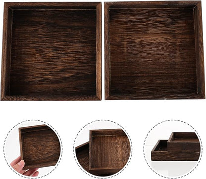 DOITOOL Wooden Jewelry Tray Set of Two Small Solid Wood Vanity Organizer Retro Jewelry Storage Holder for Desktop Decor
