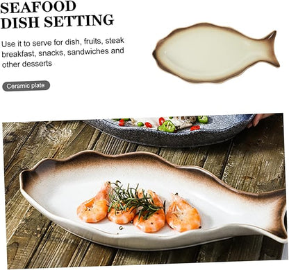 OUNONA Ceramic Fish Plate Japanese Style Serving Dish for Home Restaurant Decorative Food Plate for Desserts Appetizers Snacks for Parties Gatherings Easy to Clean