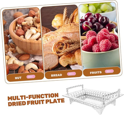GLEAVI Nordic Style Metal Fruit Serving Tray with Handle Mirrored Silver Snack Storage Dish for Parties KTV and Home Decor Decorative Candy Nut and Dried Fruit Platter