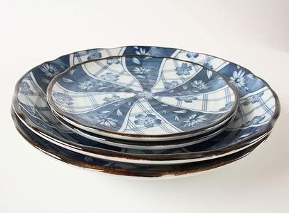 Mino Ware Japanese Ceramics 2 Pasta Plate & 2 Salad/Appetizer Plate Made in Japan (Japan Import) TNG002 (Spiral Flowers)