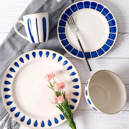 Elegant Dinner Set,4 Pieces Blue White Ceramic Dinner Set Porcelain Mug Plate Bowl Lead Free Tableware