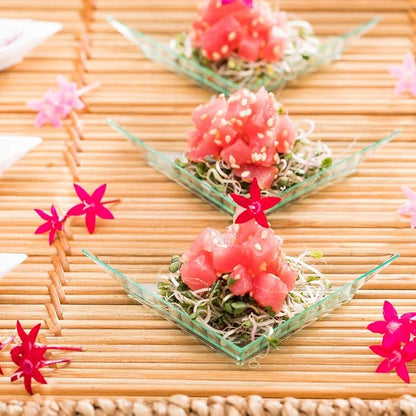 Restaurantware 4 x 2 Inch Mini Appetizer Plates 100 Disposable Triangle Plates - Serve Hors D'oeuvres Samples Or Snacks For Parties Or Catering Seagreen Plastic Mini Dessert Plates