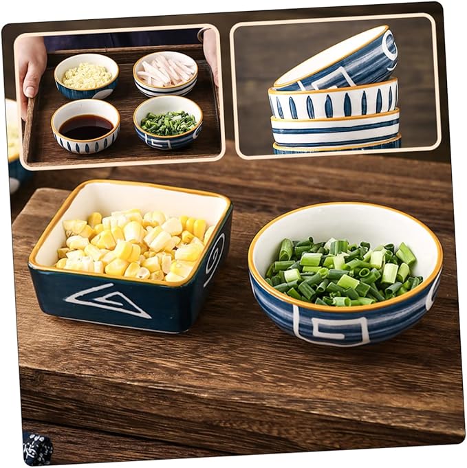 Unomor 4pcs Ceramic Condiment Dishes Japanese Style Sauce Plate Appetizer Serving Dishes