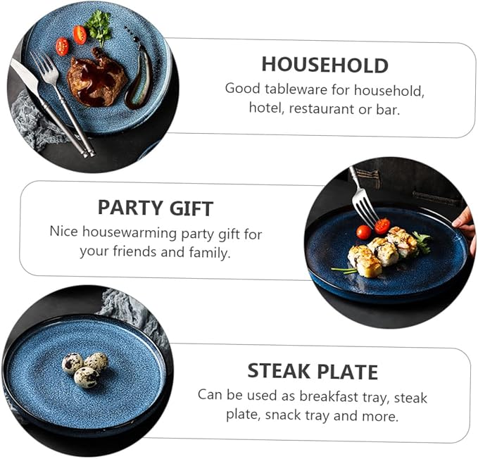 Blue Ceramic Plate Round Serving Dish for Steak and Western Cuisine Food-Grade Ceramic Tableware Unique Dinnerware for Restaurants and Home Use