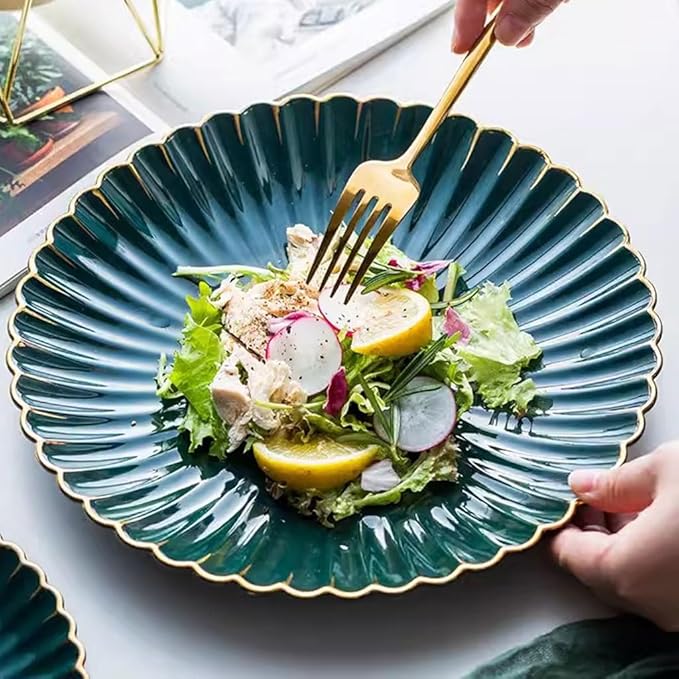 SONGCHAO Party Supplies European light luxury Western dinner plate, ceramic dark green chrysanthemum plate, dessert plate, fruit plate, cake plate Party Plates (Size : Small)