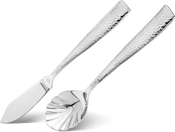 Hudson Essentials 48-Piece Hammered 18/10 Stainless Steel Silverware Cutlery Set with Serving Set, Flatware Service for 8
