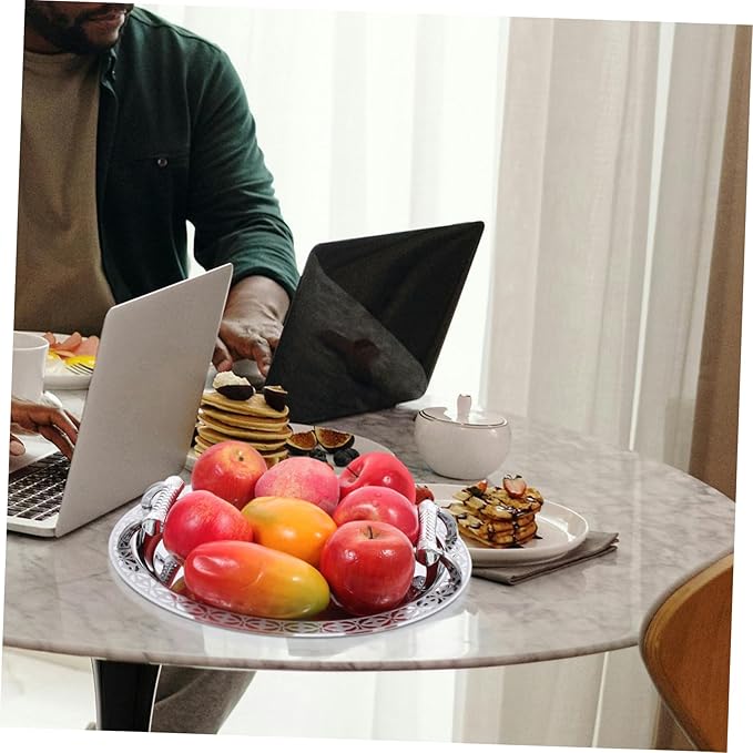 GLEAVI Floral Pattern Serving Tray Silver Decorative Fruit Candy Snack Plate Sturdy Non Fading Storage Holder for Home Kitchen Dining and Buffet Use
