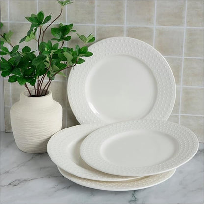 Hobby Lobby Hobnail Ceramic Dinnerware, White Glossy Finish, Set of 4 (10.5" Dinner Plate)