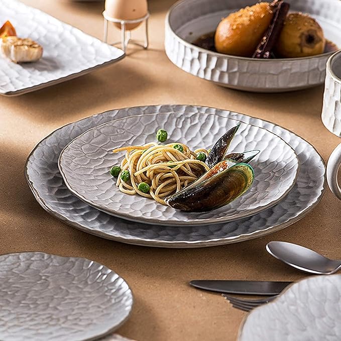 Dinnerware Sets Dish Set,Ceramics Dinner Sets,39 Pieces White Cereal Bowl Steak Plate | Nordic Style Porcelain for Family Gathering,