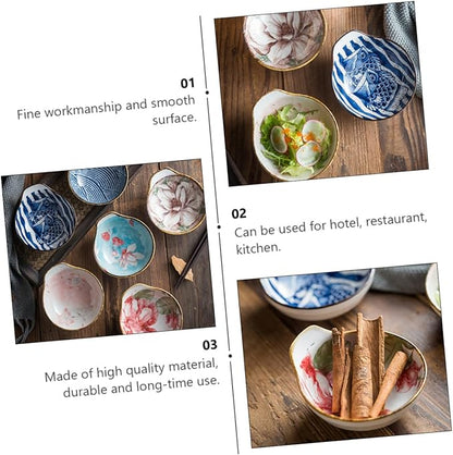 KICHOUSE 3pcs Ceramic Sauce Dipping Dish Set Hand-Painted Glazed Condiment Bowls Small Handle for Soy Sauce Vinegar and Appetizers Random Style