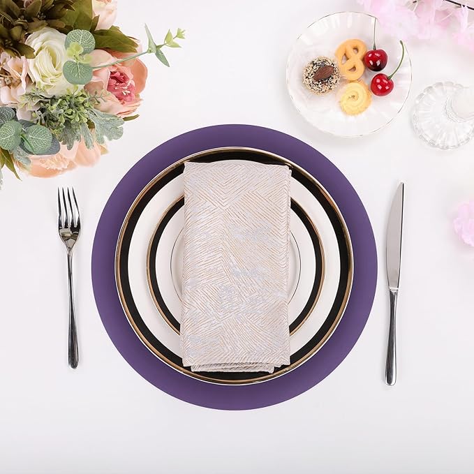 SHACOS 100 PCS Round Paper Placemats 13 inch Disposable Paper Place Mats for Dinner Wedding Birthday Party Festival Table Decoration Indoor Outdoor, Purple