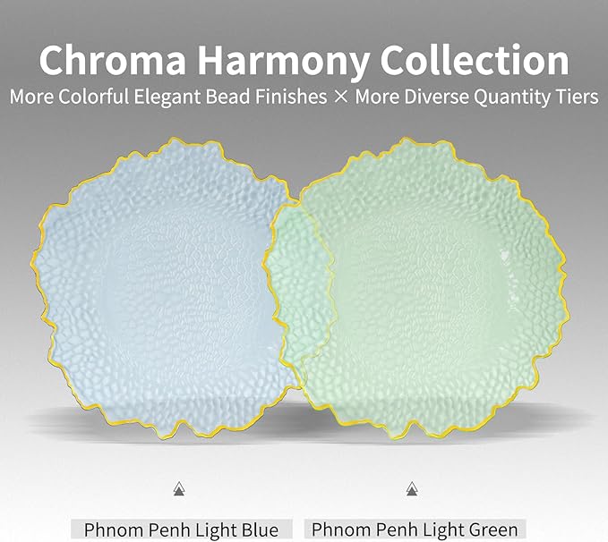 10 Pcs Clear Charger Plates 13 Inch Hammered Green Plastic Charger Plates with Gold Rim, Transparent Green Chargers for Dinner Plate, Stone Texture Plate Round Chargers for Wedding Party, Event