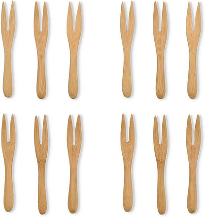 Maison du Fromage Reusable Mini Serving Forks, Burnished Bamboo, 2 Sets of 6