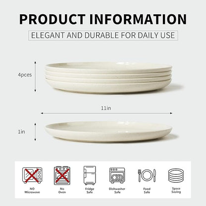 ONEderful 11 Inch Melamine Dinner Plates Set of 4 - White Modern Flat Plates, Durable & Lightweight Catering Dishes for Christmas, Parties, Picnics, Holidays, Dishwasher Safe (White)