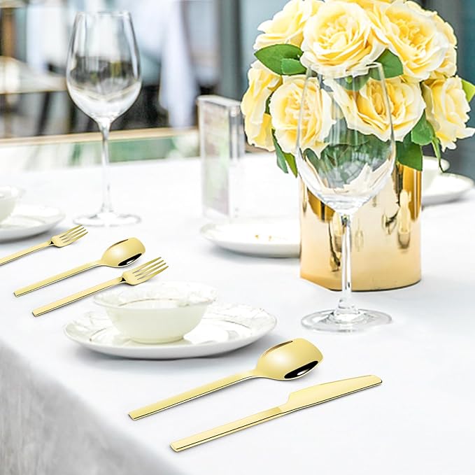 Gold Silverware Set for 8, 40-Piece Stainless Steel Flatware Cutlery Set With Titanium Gold Plated, Kitchen Eating Utensils Set Include Knife Fork Spoon Set, Dishwasher Safe