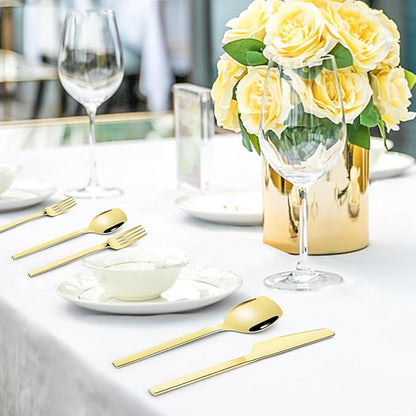Gold Silverware Set for 8, 40-Piece Stainless Steel Flatware Cutlery Set With Titanium Gold Plated, Kitchen Eating Utensils Set Include Knife Fork Spoon Set, Dishwasher Safe