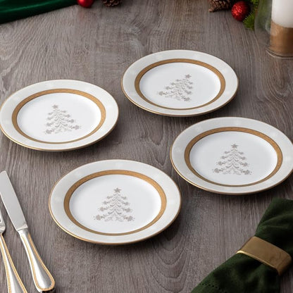 Noritake Charlotta Gold Set of 4 Holiday Tree Appetizer Plates, 6-1/4"
