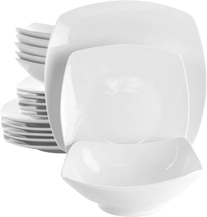 Elama White Porcelain Dish Dinnerware Set, 18 Piece, Newman