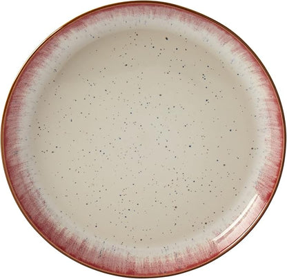 Tabletops Gallery Speckled Farmhouse Collection- Stoneware Dishes Service for 4 Dinner Salad Appetizer Dessert Plate Bowls, 12 Piece Hanover Dinnerware Set in Berry