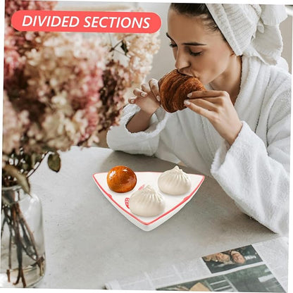 Cabilock Triangular Cute Separated Ceramic Plate Compartment Serving Dish for Snacks Meals Reusable Divided Tray for Home Restaurant Use Charming Design Enhancing Dining Experience