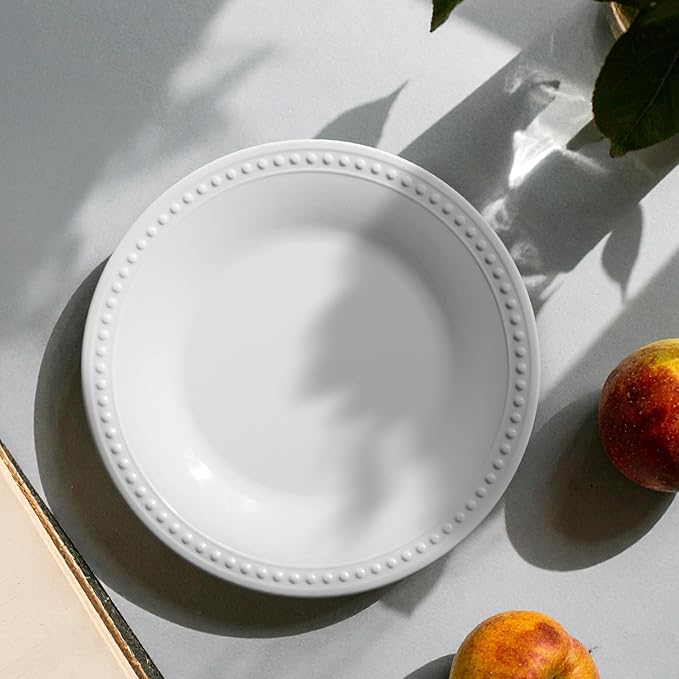 Melamine Beaded Dinner Plate Set of 6, BPA Free, Platter, Serving Dishes, Chip & Break Resistant, Lightweight, Great for Dining, Weddings & Everyday Meals (White, 11in (Pack of 6))