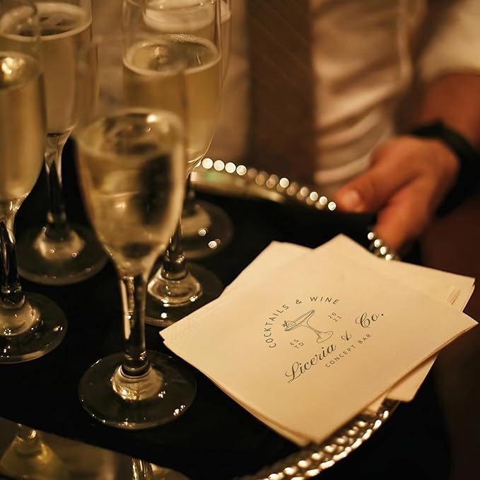 25Pcs 3 Ply Personalized Cocktail Napkins - Custom Napkins with Logo Photo Text - 4.8"x4.8" Customized Printed Logo Napkin for Business Bar Party Wedding Birthday Anniversary