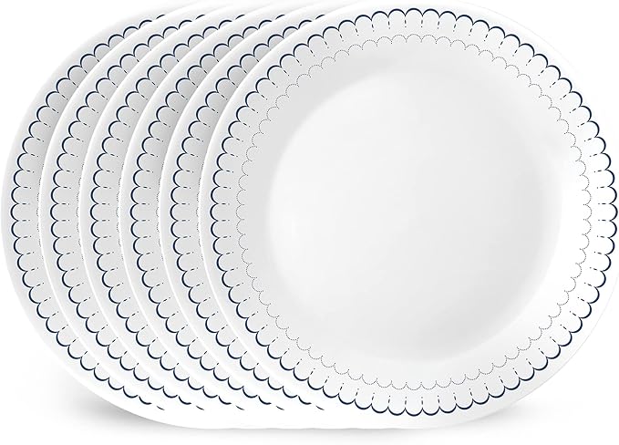 Corelle 6-Piece 10.25" Dinner Round Plates Vitrelle Triple Layer Glass, Lightweight Round Plates, Chip and Scratch Resistant, Microwave and Dishwasher Safe, Caspian Lace