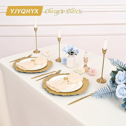24 Pack Gold Charger Plates Bulk, 13" Plastic Reef Chargers for Dinner Plates, Round Charger Plate with Floral Reef Design for Dinner Wedding Party Table Setting Decoration