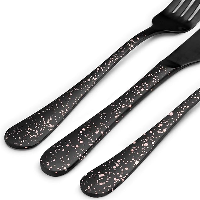 O.C.E. Matte Black Silverware Set, Stainless Steel Flatware Set, 20-Piece Tableware Cutlery Set Service for 4, Satin Finish Tableware Utensils Set, Dishwasher Safe (Starry Pink)