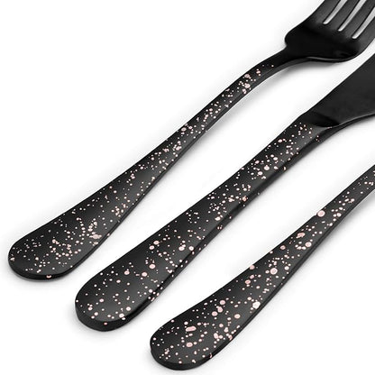 O.C.E. Matte Black Silverware Set, Stainless Steel Flatware Set, 20-Piece Tableware Cutlery Set Service for 4, Satin Finish Tableware Utensils Set, Dishwasher Safe (Starry Pink)