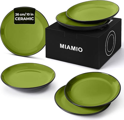 MIAMIO – 6 x Plate/Dinner Plate Set Stoneware Ceramic Tableware Set - Le Papillon Collection (Green, 10 Inch)