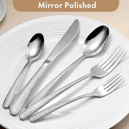 20pcs Silverware Set for 4, 18/10 Stainless Steel Material Flatware Set, High-grade Luxury Unique Texture Cutlery Set, Mirror Polished Utensil Set, Sturdy Durable Spoons and Forks Set, Dishwasher Safe