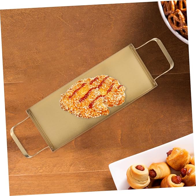Ciieeo Stainless Steel Barbecue Platter Dual Handles Modern Korean Style Serving Tray for Appetizers Snacks Fruit and Desserts Small Rectangular Design Gold