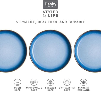 Denby - Blue Haze Coupe Small Plates Set of 6 - Dishwasher Microwave Oven Safe - Scratch Chip Resistant - Appetizer Ceramic Stoneware Dinnerware Plates Set