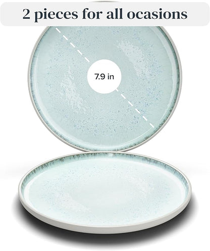 Stoneware breakfast & dessert plates set 2 pcs – Light beige & blue stylish cake plates – Dishwasher, microwave and scratch resistant – Small salad plates – Dinner service