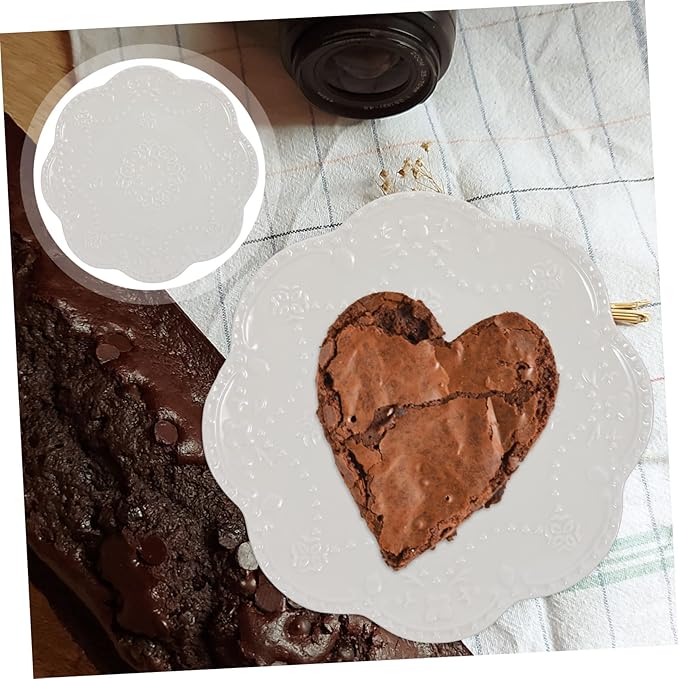PRETYZOOM Embossed Lace Decorative Plates Ceramic Tea Dessert Plates Multi-function Serving Trays for Home Restaurant