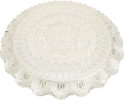 Qinlorgo Turkish Coffee Tray Round Dessert Coffee Tray (Silver)