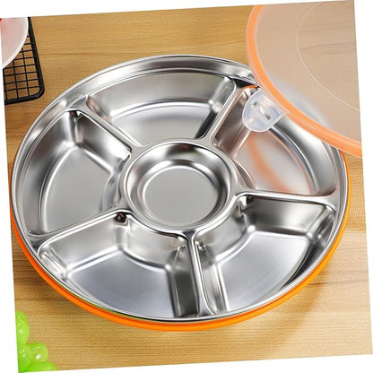 GLEAVI Stainless Steel Divided Serving Tray Lid Family Sized Fruit and Vegetable Tray Multipurpose Snack Container for Fresh Food Storage and Outdoor Use