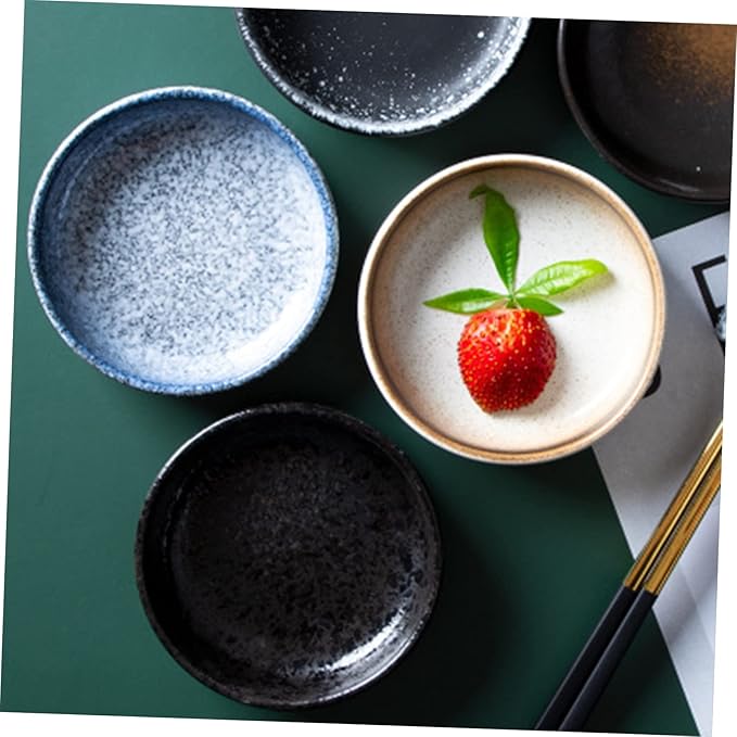 VOSAREA 4pcs Japanese Style Seasoning Plate Lids Ceramic Dishes for Sauce Condiments and Appetizers