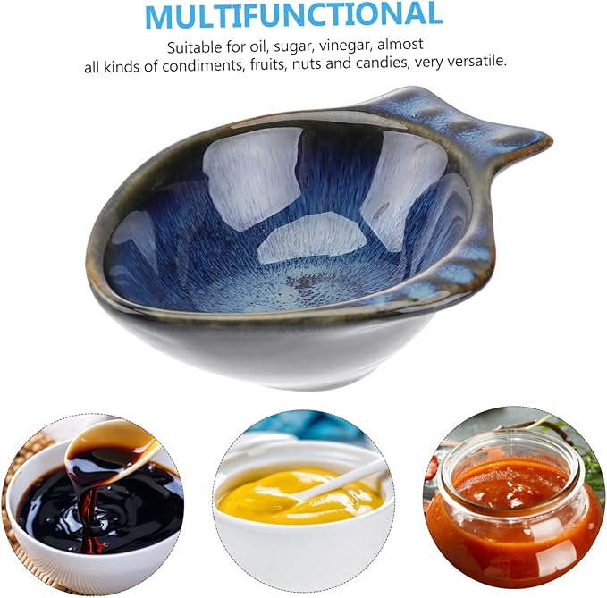 Fish Shaped Ceramic Flavor Dish for Seasoning Dipping Unique Appetizer Plate for Home Use Easy to Clean Versatile for Condiments Fruits Nuts More Blue