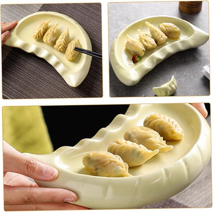 Ceramic Dumpling Shaped Plate for Appetizers Snacks Desserts Cute Japanese Sushi Platter Capacity for Family Gatherings Restaurant Tableware Vintage Design